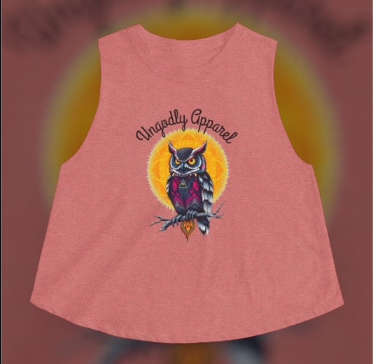 Owl Moon Crop Top — Vintage Night Owl Graphic Women's Crop Tank