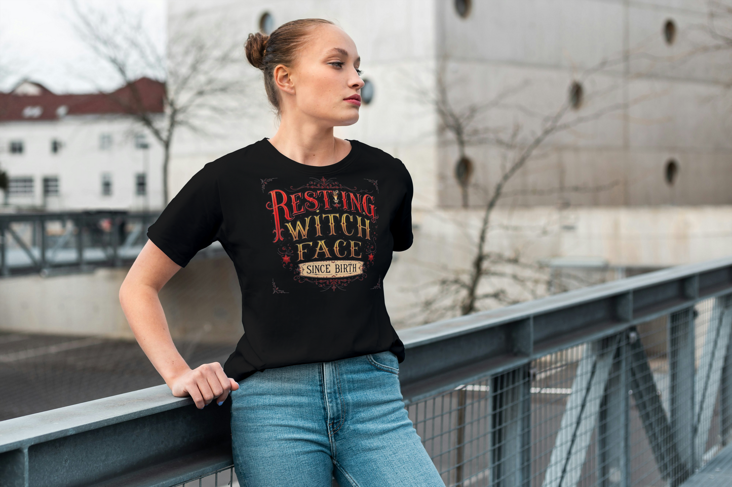 "Resting Witch Face Since Birth" Women's Tee, Cute Halloween Shirt, Vintage Style T-Shirt, Perfect Gift for Witches, Spooky Apparel